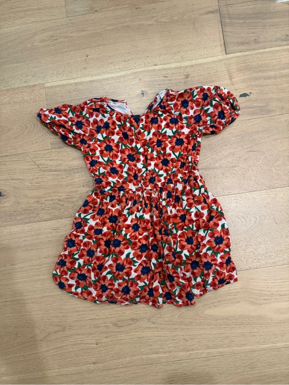 Crewcuts Red Floral Romper with Navy Accents